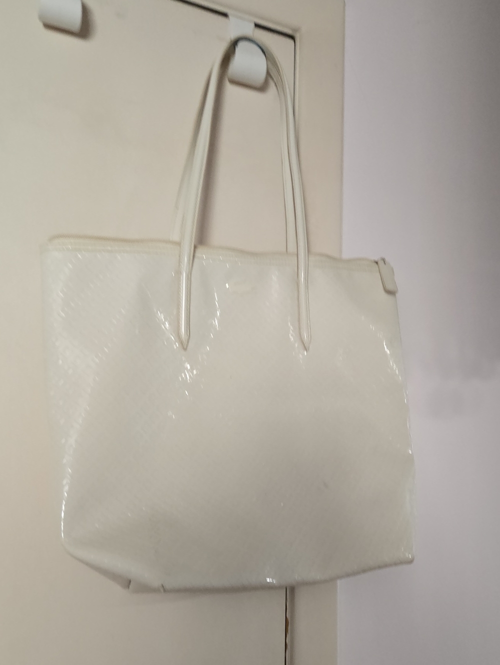 Lacoste White Patent Tote Bag